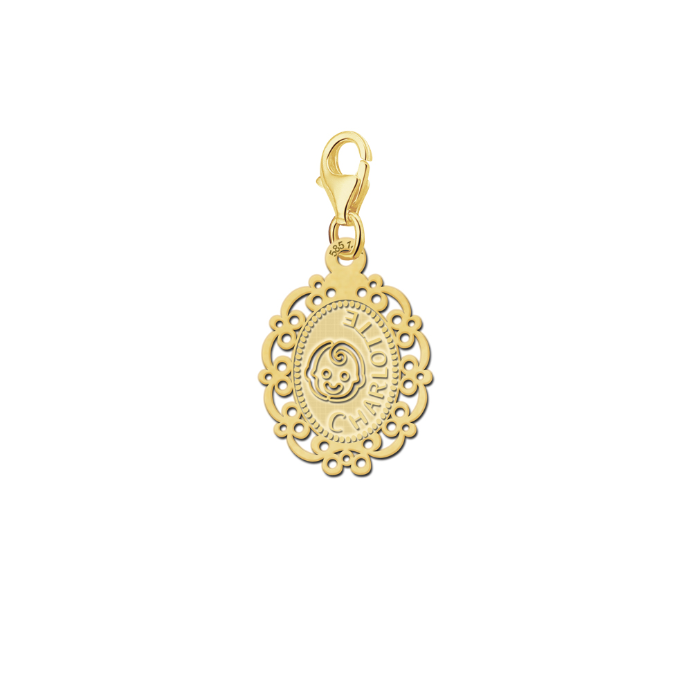 Gold-Kamee Charm Baby Kopf mit Namen